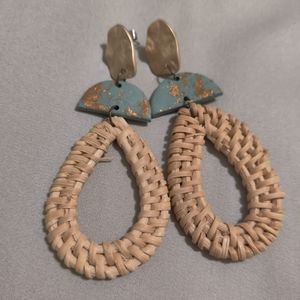 Boho Rattan Gold and Mint Earrings